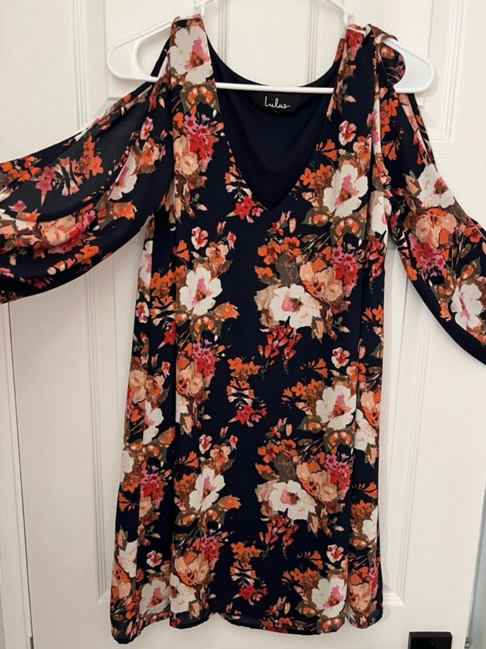 Lulu's Navy Cold-Shoulder Floral Mini Dress